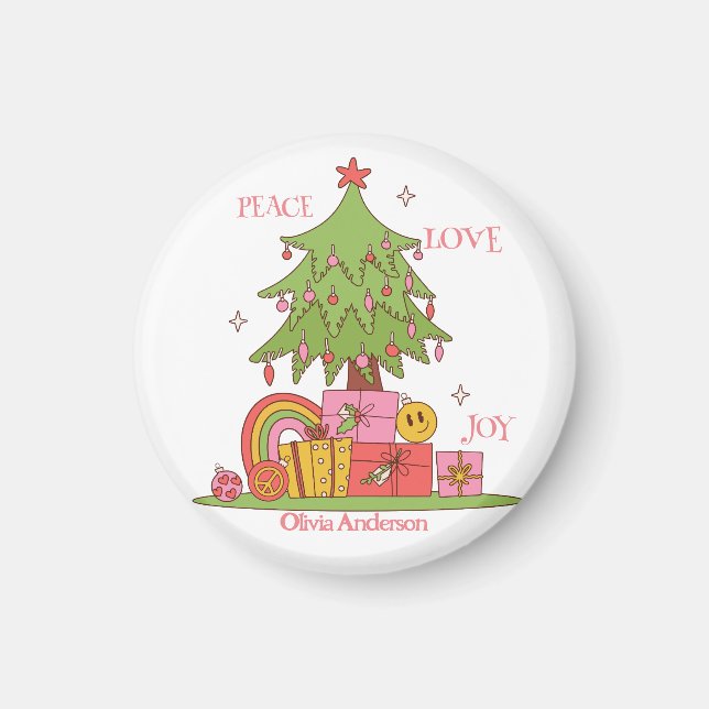 Imã Paz, Amor e Alegria - Bela Árvore de Natal Retro (Frente)