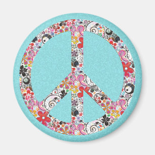 Imã Paz de flower power mim splatter ciano