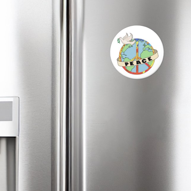 Imã Paz Mundial Retrorativa Desenhada à Mão com a Port (Criador carregado)