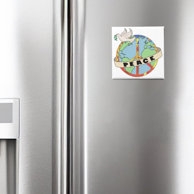 Imã Paz Mundial Retrorativa Desenhada à Mão com a Port (Criador carregado)