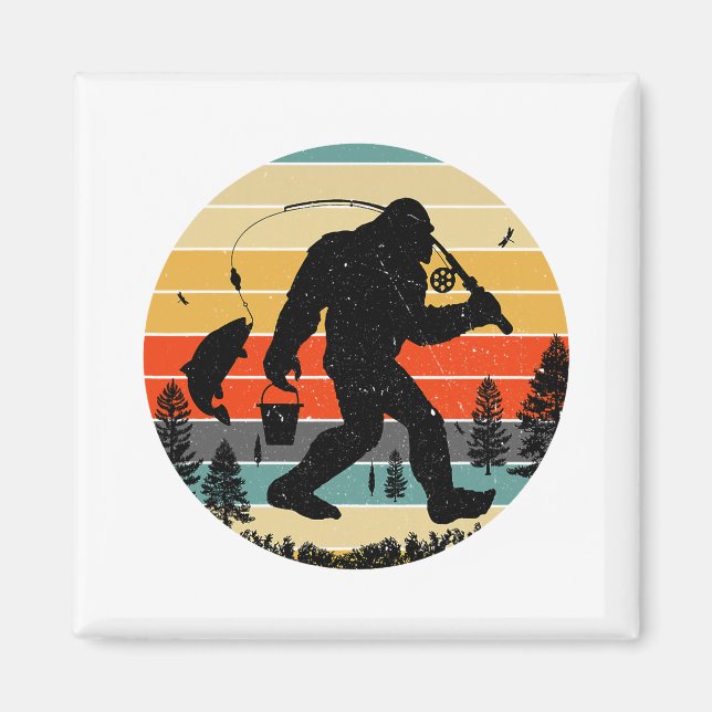 Imã Pé Grande Pesca Yeti Sasquatch Pescadores Retro (Frente)