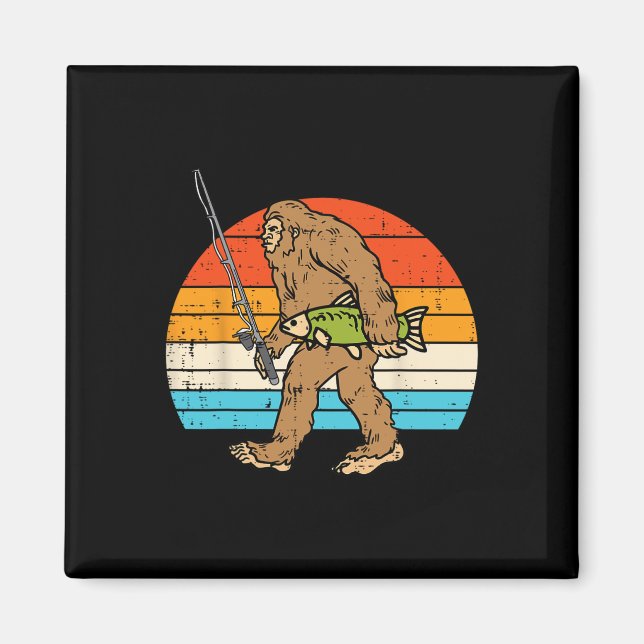 Imã Pé Grande Sasquatch Pesca Retro Pescador Homens Mu (Frente)