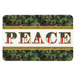 Ímã Peace Happy Holidays Camo Square Magnet