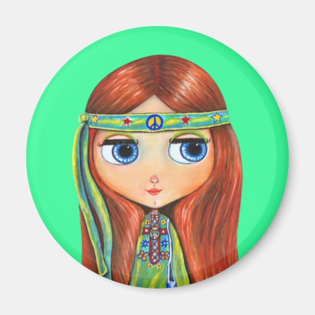 Imã Peace Hippie Doll Magnet (Frente)