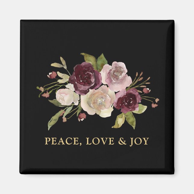 Imã Peace Love and Joy Winter Bouquet Black Holiday (Frente)