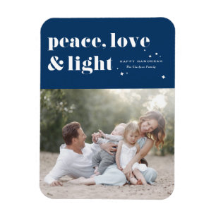 Ímã Peace Love and Light Marinho Blue Hanukkah Photo