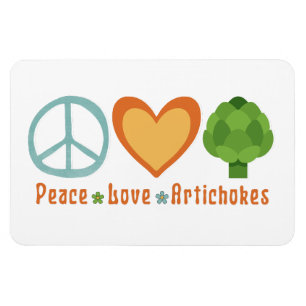 Ímã Peace Love Artichokes Vegan Veggie Hippie Foodie