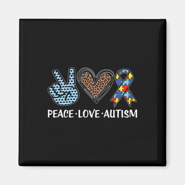 Imã Peace Love Autism Quebra-cabeça Pizes Ribbon Autis (Frente)