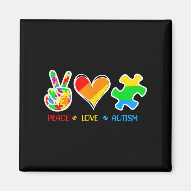 Imã Peace Love Autism Quebra-cabeça Pizes Ribbon Autis (Frente)