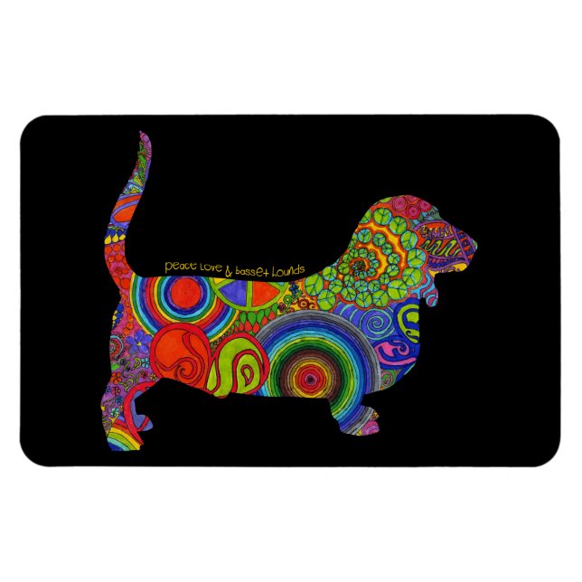 Ímã "Peace Love & Basset Hounds", Pop Art Magnet (Horizontal)