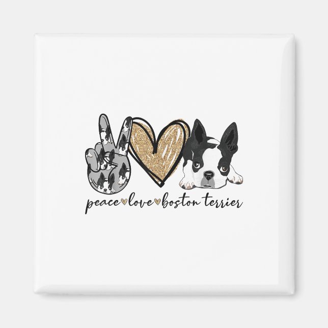 Imã Peace Love Boston Terrier Funny Boston Terrier Lov (Frente)