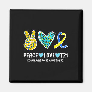 Imã Peace Love Cure Blue And ellow Ribbon Down Syndro