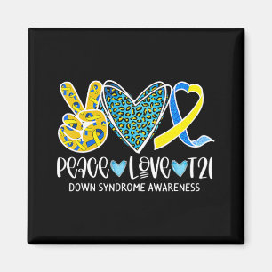 Imã Peace Love Cure Blue & Yellow Ribbon Down Syndrome