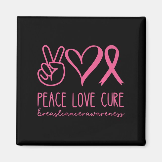 Imã Peace Love Cure Pink Ribbon Warrior Cancer (Frente)