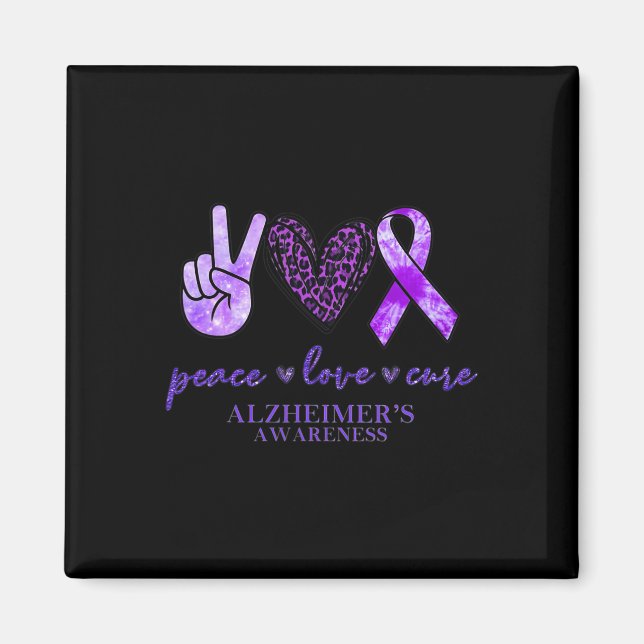 Imã Peace Love Cure Ribbon Lepard Alzheimer Brain Awa (Frente)