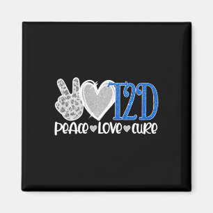 Imã Peace Love Cure Type 2 Diabetes Awarts T2D Blue