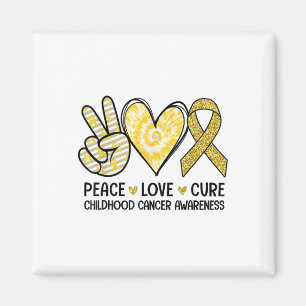 Imã Peace Love Cure Yellow Ribbon Chilhood Cancer Awa