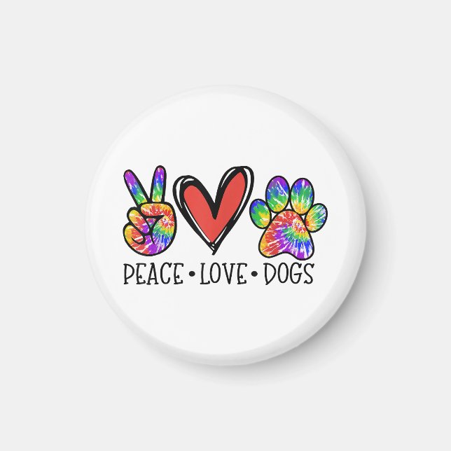 Imã Peace Love Dogs Paws Tie Dye Rainbow Animal Rescut (Frente)