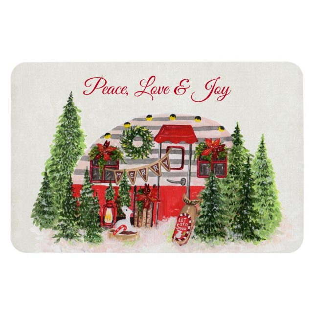 Ímã Peace Love & Joy Christmas Trailer Camper  (Horizontal)