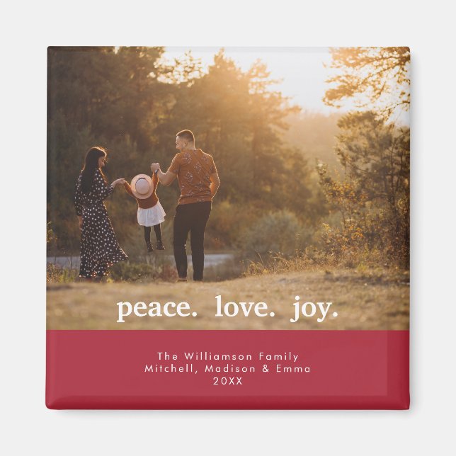 Imã Peace Love Joy Holiday Christmas Family Photo (Frente)