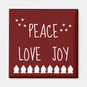 Imã Peace Love Joy Script White Trees Stars Holiday M