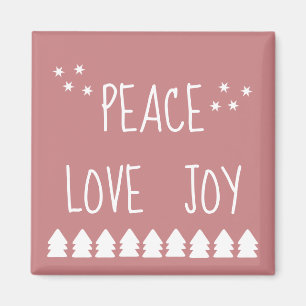 Imã Peace Love Joy Script White Tres Stars Holiday