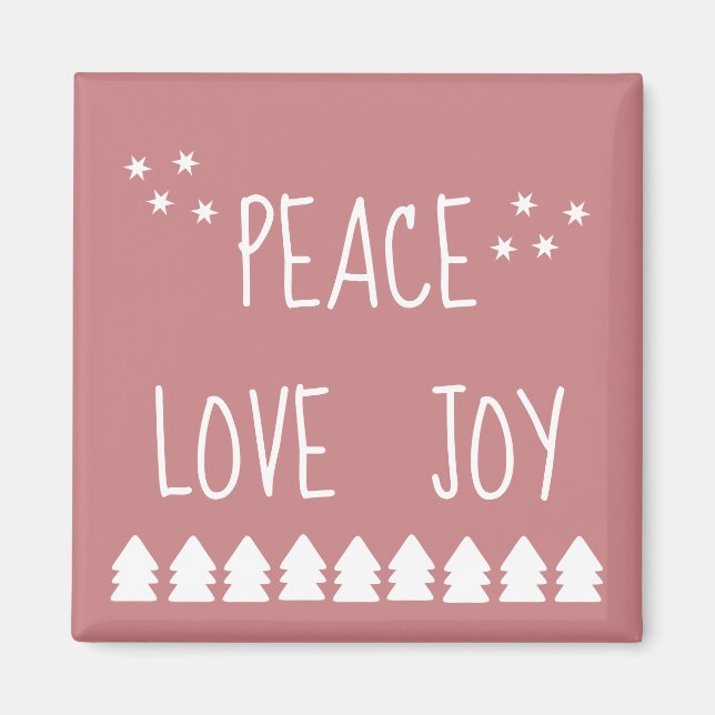 Imã Peace Love Joy Script White Tres Stars Holiday (Frente)