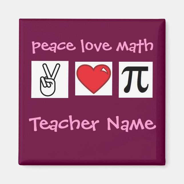 Imã Peace Love Math Custom Math Teacher... (Frente)