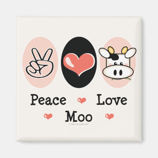 Imã Peace Love Moo Cow Magnet