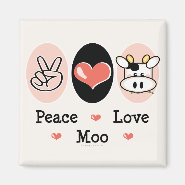 Imã Peace Love Moo Cow Magnet (Frente)