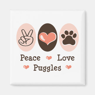 Imã Peace Love Puggles Magnet