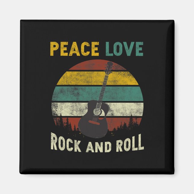 Imã Peace Love Rock &amp; Roll Guitar Player Guitarris (Frente)