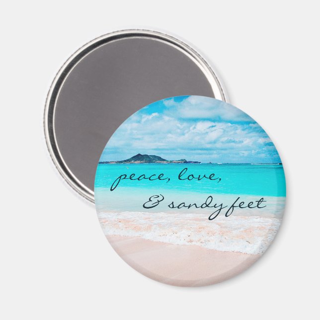 Imã Peace Love Sandy Feet Hawaii Tropical Beach Photo (Front/Back)