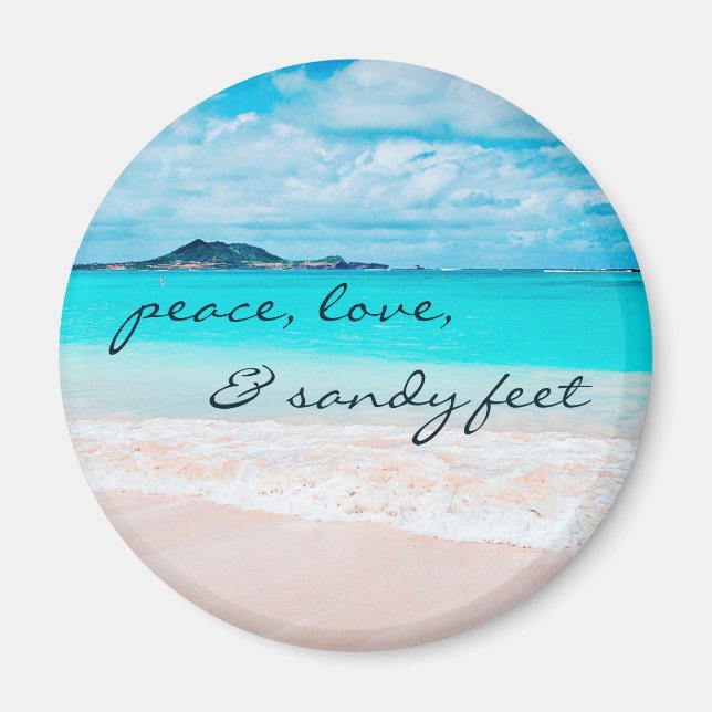 Imã Peace Love Sandy Feet Hawaii Tropical Beach Photo (Frente)