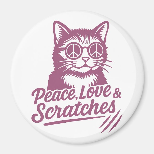 Imã Peace, Love & Scratches Funny Cat (Frente)