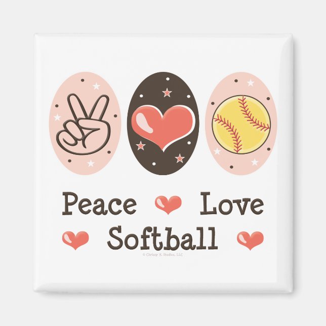 Imã Peace Love Softball Magnet (Frente)