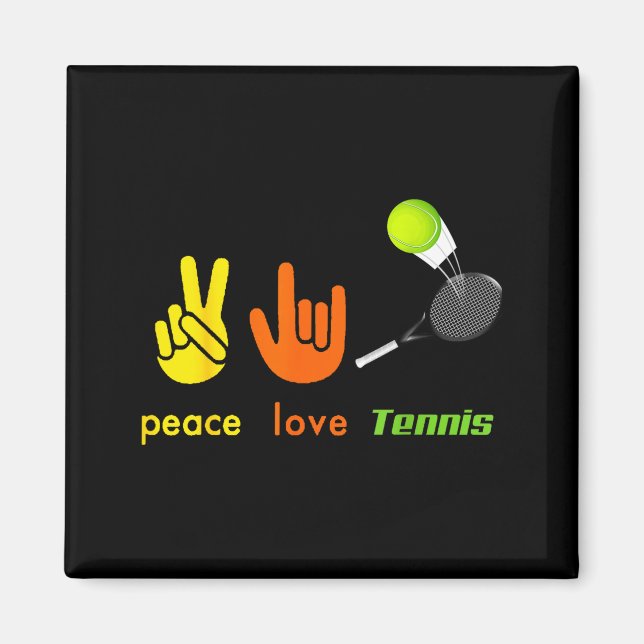 Imã Peace Love Tennis Funny Tennis Lovers Hand Sign De (Frente)