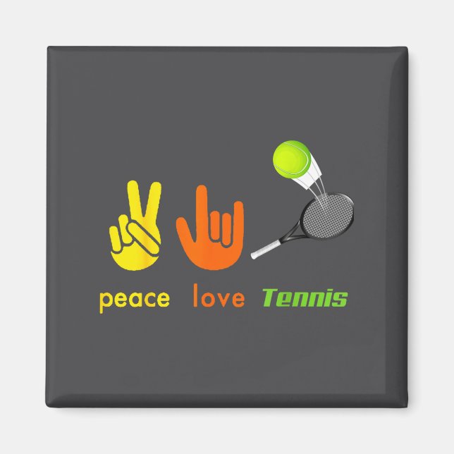 Imã Peace Love Tennis Funny Tennis Lovers Hand Sign De (Frente)