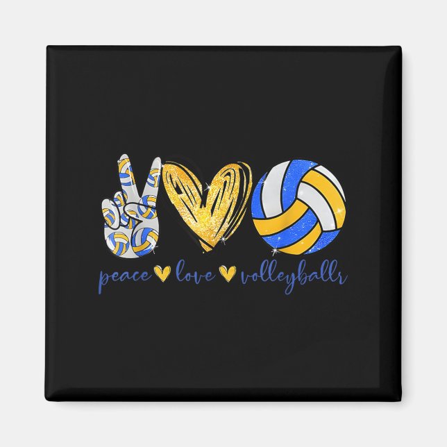 Imã Peace Love Volleyball Retro Art Volleyball Player  (Frente)