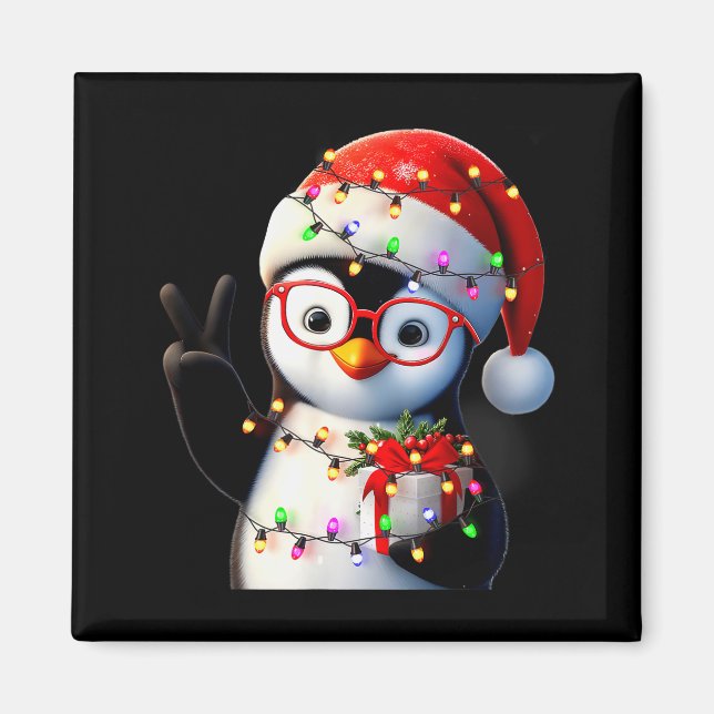 Imã Peace Sign Hand Penguin Santa Christmas Penguin Pa (Frente)