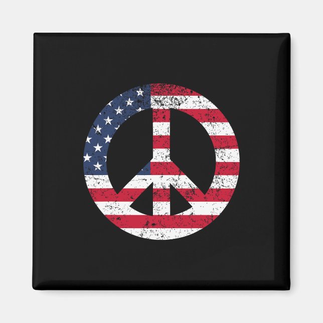Imã Peace Sign Patriotic Usa Flag Peace And Love  (Frente)