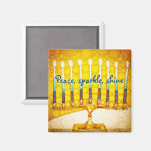 Imã Peace Sparkle Shine Script Yellow Hanukkah Menorah