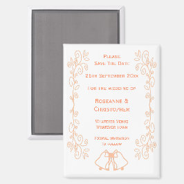 Imã Peach Bells Scrollwork Casamento Salve A Data