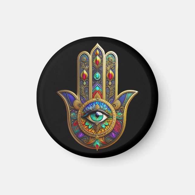 Imã Peacock Color Flower Petals Hamsa Green Third Eye (Frente)