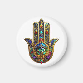 Imã Peacock Color Flower Petals Hamsa Green Third Eye
