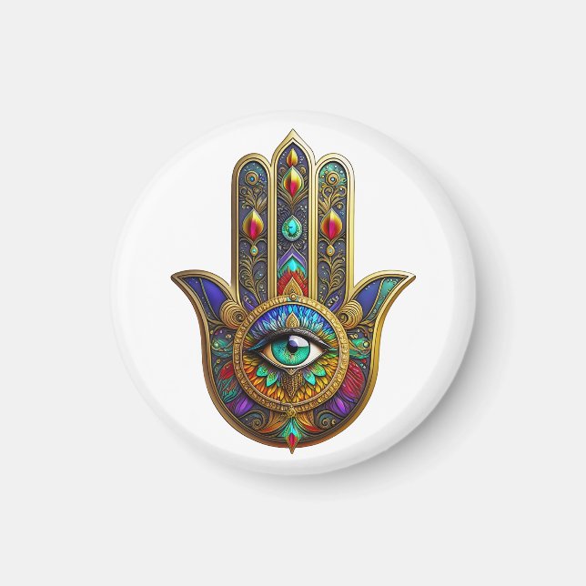 Imã Peacock Color Flower Petals Hamsa Green Third Eye (Frente)