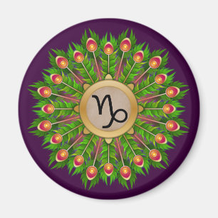 Imã Peacock Feather Wreath Zodiac - Sinal Capricórnio