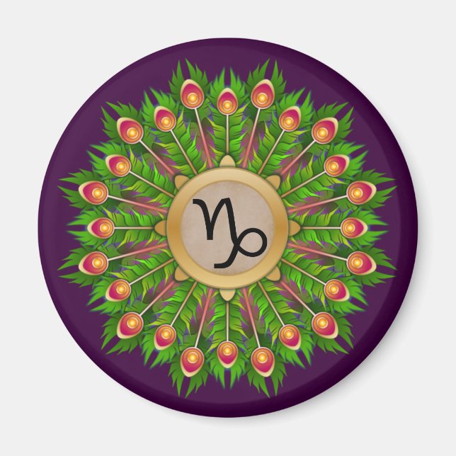 Imã Peacock Feather Wreath Zodiac - Sinal Capricórnio (Frente)