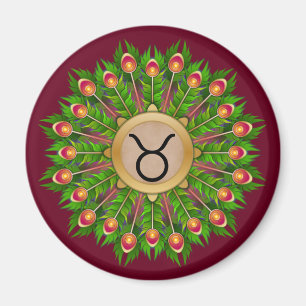 Imã Peacock Feather Wreath Zodiac Sinal Taurus