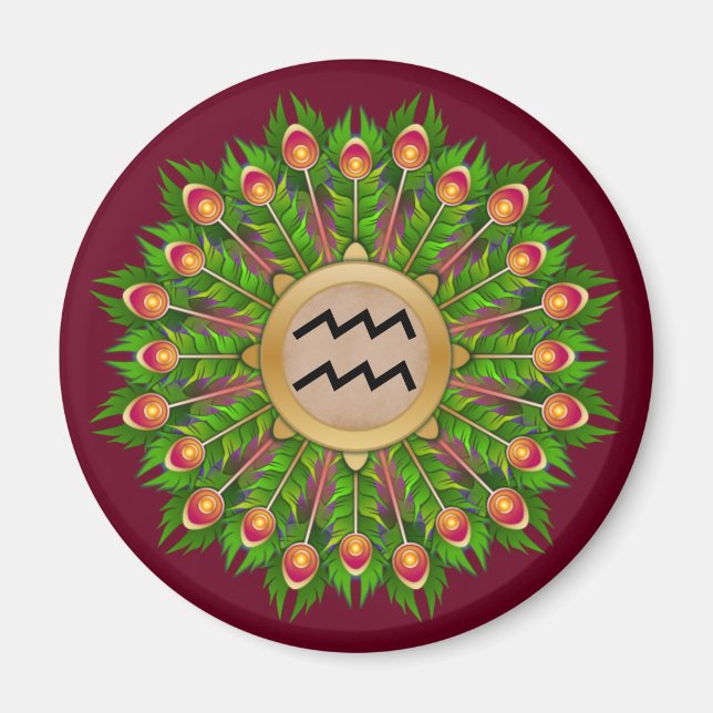 Imã Peacock Feather Wreath Zodiodal - Sinal Aquarius (Frente)